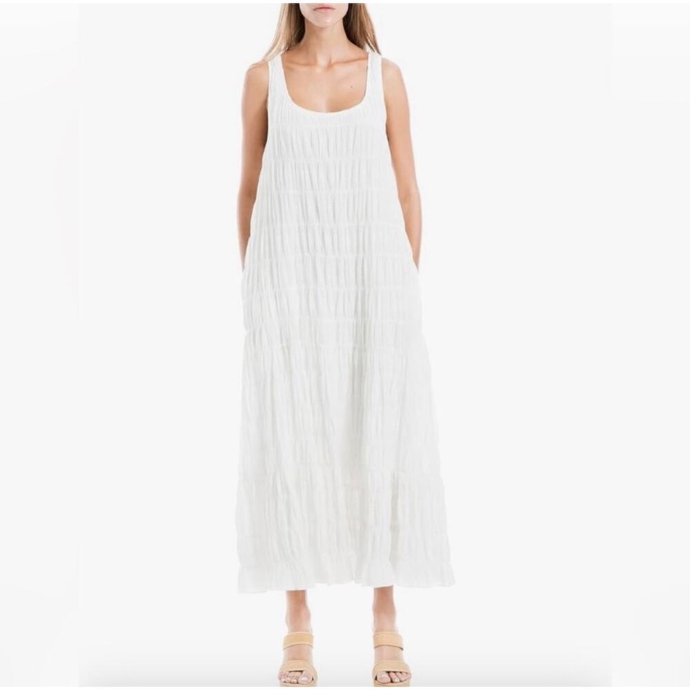 Max Studio White Smocked Tiered Maxi Dress NWT Size Large Boho Summer